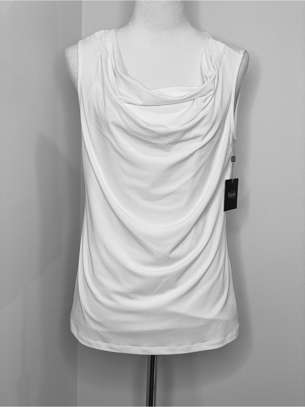 Rafaella White Draped Cowl Neck Sleeveless Tank